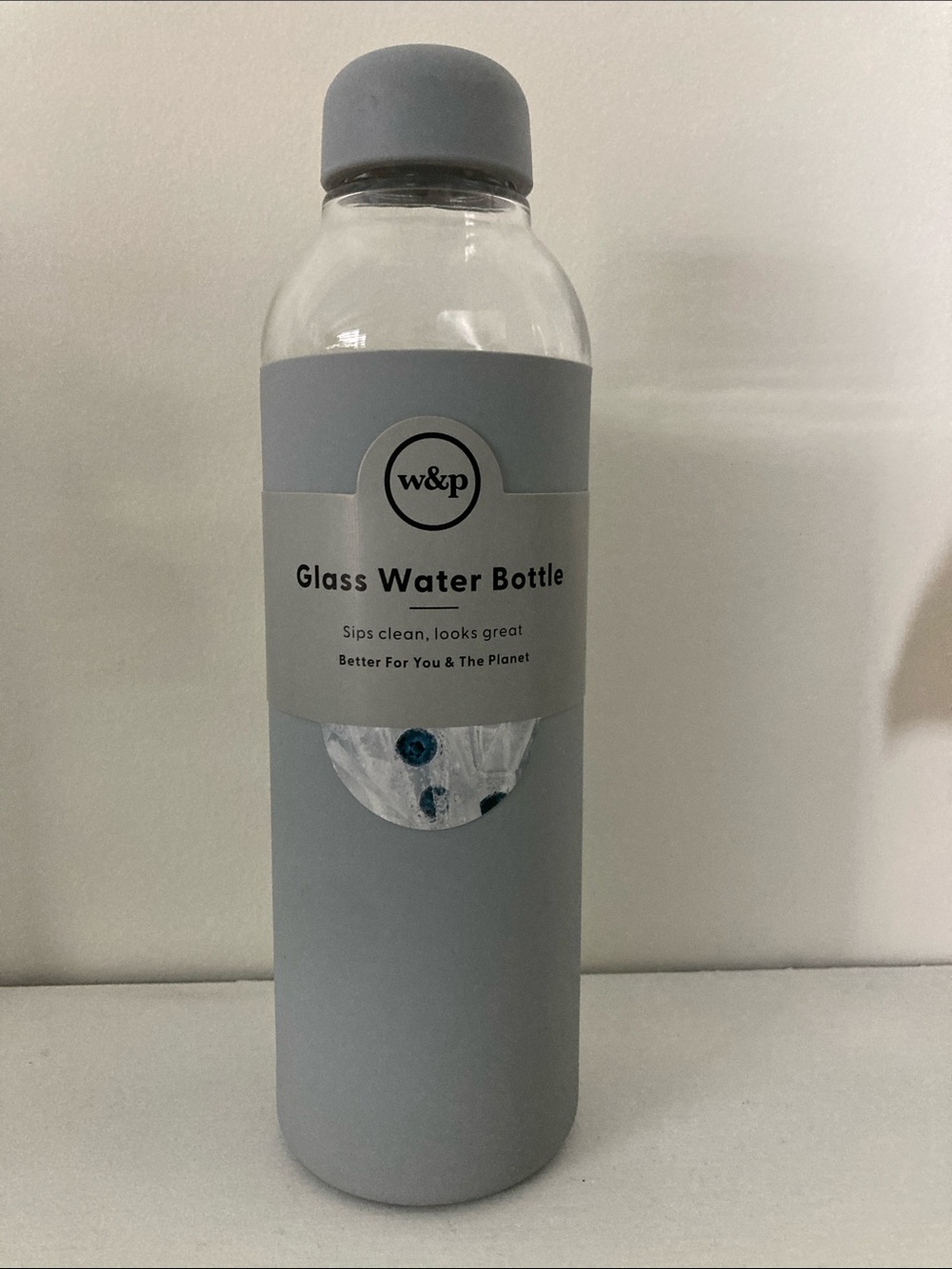 W&P Porter Glass Water Bottle w/Protective Silicone Sleeve BNWT
